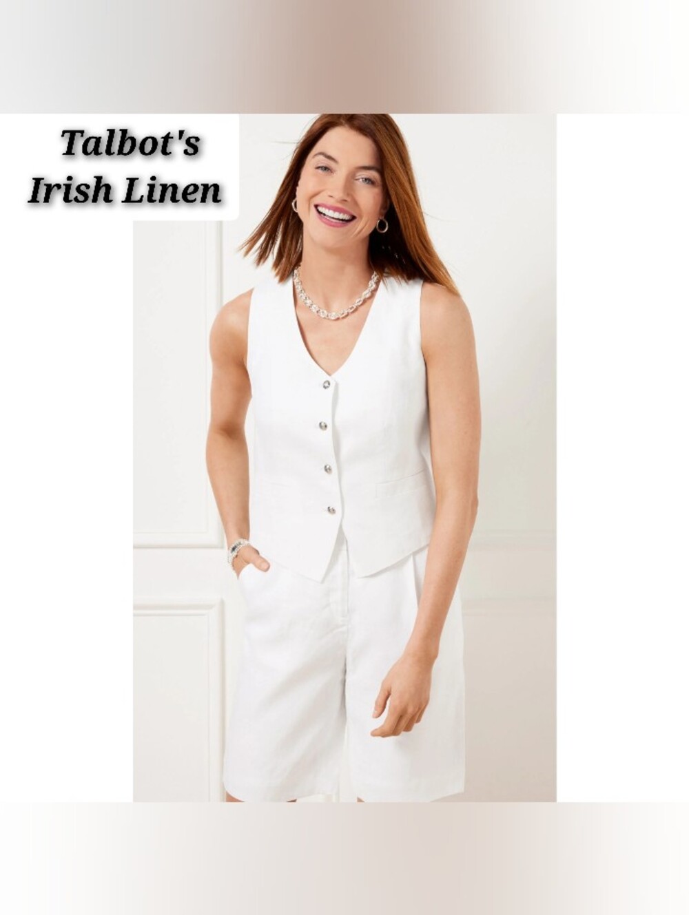 Talbots White 100% Irish Linen Vest Tank Size 14P Pitete